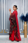ELEGANCE CAPE ONE SHOULDER WIDE LEG JUMPSUIT (RED MULTI)