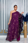ELEGANCE CAPE ONE SHOULDER WIDE LEG JUMPSUIT (PURPLE MULTI)