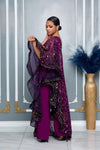 ELEGANCE CAPE ONE SHOULDER WIDE LEG JUMPSUIT (PURPLE MULTI)