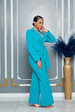 FRONT TIE JACKET AND FLARE PANTS SET (TURQUOISE)