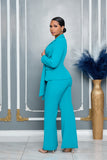 FRONT TIE JACKET AND FLARE PANTS SET (TURQUOISE)