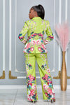 BLOOMING FLORAL LIME BLAZER AND PANTS SET (LIME)