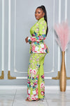 BLOOMING FLORAL LIME BLAZER AND PANTS SET (LIME)