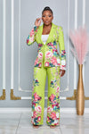 BLOOMING FLORAL LIME BLAZER AND PANTS SET (LIME)