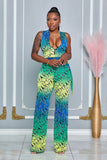 ZIP ME UP WIDE LEG STRETCHY JUMPSUIT (GREEN MULTI)
