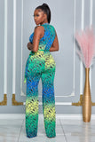 ZIP ME UP WIDE LEG STRETCHY JUMPSUIT (GREEN MULTI)