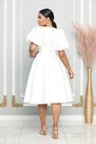 CHIC LADY BUBBLE SHORT SLEEVES FLARE MIDI DRESS (WHITE)