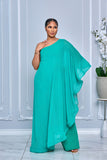 ELEGANCE CAPE ONE SHOULDER WIDE LEG JUMPSUIT (MINT)