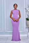 BACK BOW DETAIL TRAIN GLITTER MERMAID MAXI DRESS (ORCHID)
