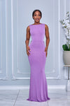 BACK BOW DETAIL TRAIN GLITTER MERMAID MAXI DRESS (ORCHID)