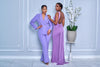 DOUBLE-BREASTED BLAZER WITH MATCHING PANTS SET (LAVENDER)
