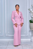 DOUBLE-BREASTED BLAZER WITH MATCHING PANTS SET (PINK)