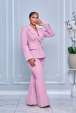 DOUBLE-BREASTED BLAZER WITH MATCHING PANTS SET (PINK)