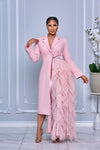 TUXEDO JACKET-DRESS WITH SIDE GLAM CASCADE RUFFLE (BLUSH)