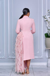 TUXEDO JACKET-DRESS WITH SIDE GLAM CASCADE RUFFLE (BLUSH)
