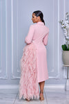 TUXEDO JACKET-DRESS WITH SIDE GLAM CASCADE RUFFLE (BLUSH)