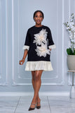 BEARD EMBELLISHED FLORAL APPLIQUE MINI DRESS