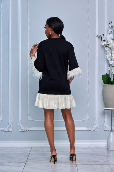 BEARD EMBELLISHED FLORAL APPLIQUE MINI DRESS