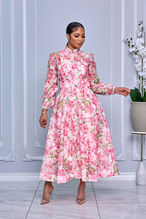 RHINESTONE EMBELLISHED BUTTON DOWN A-LINE DRESS