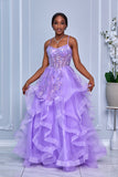 HEART NECKLINE SPAGHETTI STRAPS BEADED SEQUIN TULLE DRESS (LAVENDER)