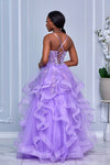 HEART NECKLINE SPAGHETTI STRAPS BEADED SEQUIN TULLE DRESS (LAVENDER)