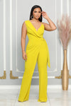 CAPE DETAILED JUMPSUIT WITH SIDE TIE BUCKLE (LIME)