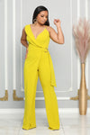 CAPE DETAILED JUMPSUIT WITH SIDE TIE BUCKLE (LIME)