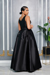 ELEGANCE V-NECK BELTED MAXI DRESS WITH POCKETS (BLACK)