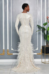 OSTRICH FEATHER BOTTOM CASCADE SEQUIN GOWN (CHAMPAGNE)