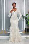 OSTRICH FEATHER BOTTOM CASCADE SEQUIN GOWN (CHAMPAGNE)