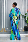 GREEN-BLUE MULTI LONG SLEEVES DEEP V-NECK MAXI DRESS