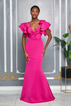 FLUTTER SLEEVE DRAPED DETAIL MERMAID MAXI DRESS (FUCHSIA)