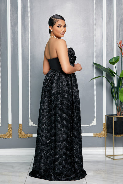 3D ROSETTES TUBE MAXI DRESS (BLACK)