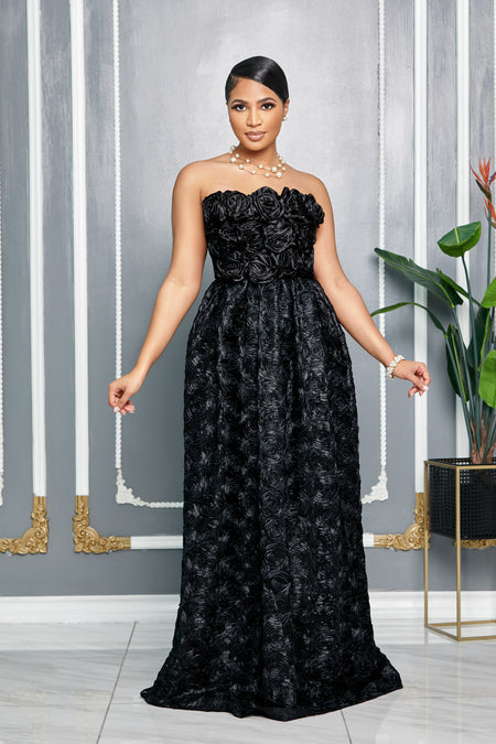 ELEGANCE V-NECK BELTED MAXI DRESS WITH POCKETS (BLACK)