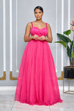 CHARMING SWEETHEART NECKLINE BELTED TULLE GOWN (FUCHSIA)