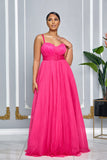 CHARMING SWEETHEART NECKLINE BELTED TULLE GOWN (FUCHSIA)