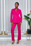 DOUBLE BREASTED BLAZER & PANTS SUIT SET (FUCHSIA)