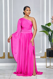 ELEGANCE ONE SHOULDER CAPE SLEEVE MAXI DRESS (PINK)