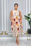 3D FLORAL SLEEVELESS EMBROIDERED MIDI DRESS (NUDE)