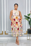 3D FLORAL SLEEVELESS EMBROIDERED MIDI DRESS (NUDE)