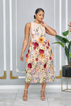 3D FLORAL SLEEVELESS EMBROIDERED MIDI DRESS (NUDE)