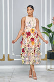 3D FLORAL SLEEVELESS EMBROIDERED MIDI DRESS (NUDE)