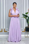 CHIFFON SLEEVELESS RUFFLE PLEATED MAXI DRESS (LAVENDER)