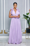 CHIFFON SLEEVELESS RUFFLE PLEATED MAXI DRESS (LAVENDER)