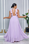 CHIFFON SLEEVELESS RUFFLE PLEATED MAXI DRESS (LAVENDER)