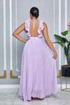 CHIFFON SLEEVELESS RUFFLE PLEATED MAXI DRESS (LAVENDER)