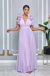 CHIFFON SLEEVELESS RUFFLE PLEATED MAXI DRESS (LAVENDER)