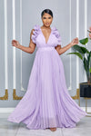 CHIFFON SLEEVELESS RUFFLE PLEATED MAXI DRESS (LAVENDER)