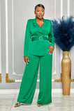 BUSINESS CLASS DOUBLE BREASTED BLAZER AND PANTS SET (GREEN)