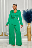 BUSINESS CLASS DOUBLE BREASTED BLAZER AND PANTS SET (GREEN)